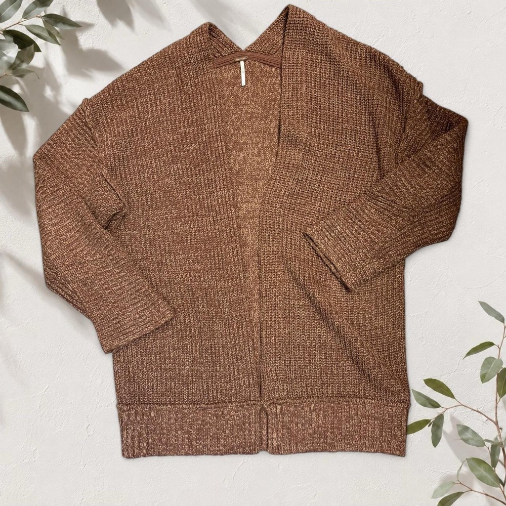 Free People Brown Oversized Knit Cardigan Slouchy Open Front Sweater Medium